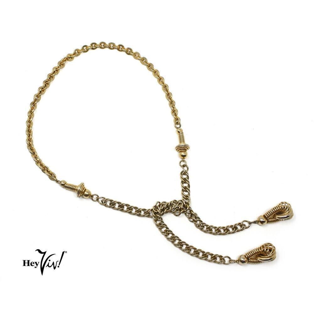 Vintage Ornate Lariat Necklace Gold Metal Chain Tie To Close 30" Long - Hey Viv